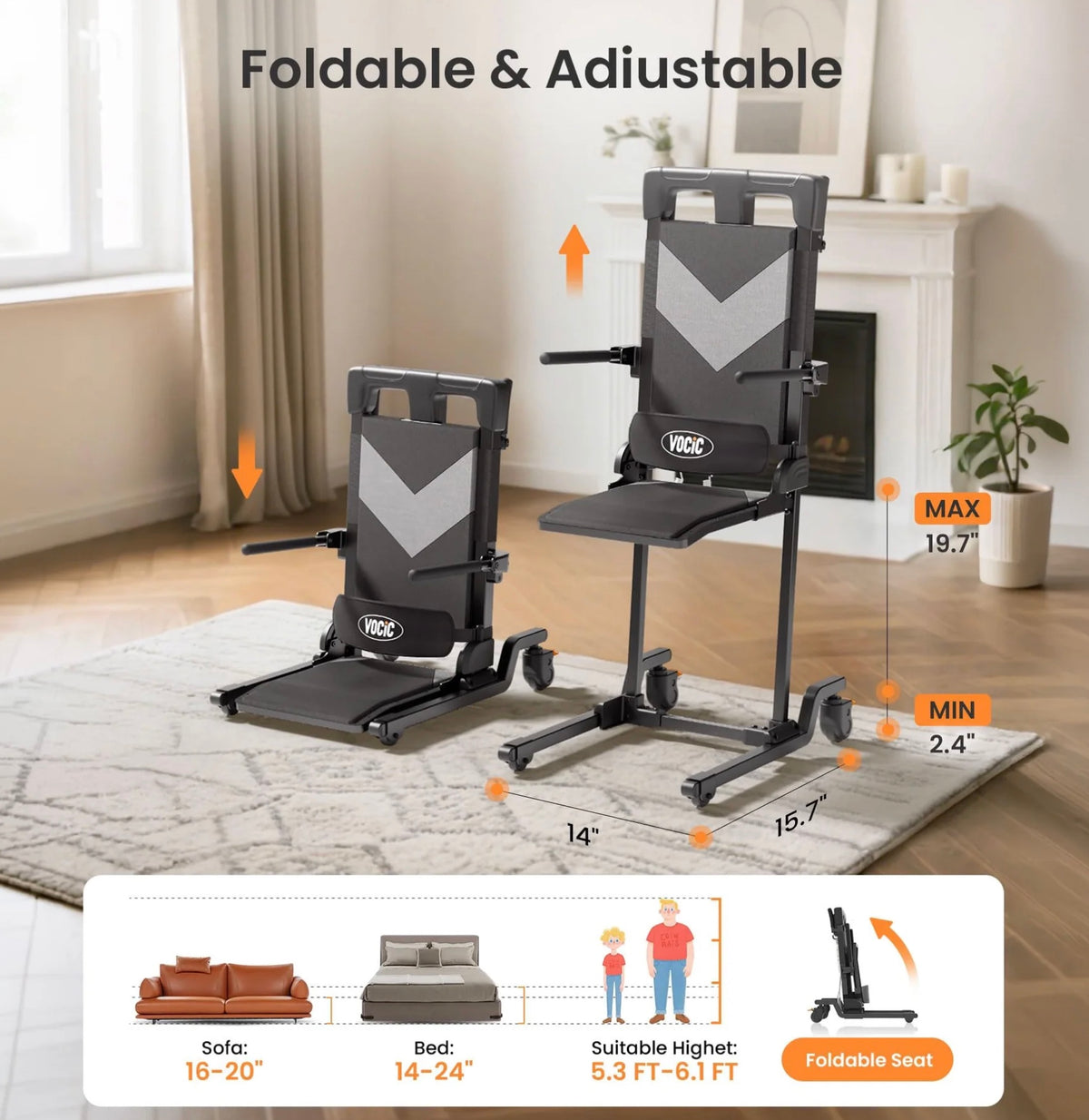 VOCIC AX35 Electric Transfer Chair Lift with 4 Wheels